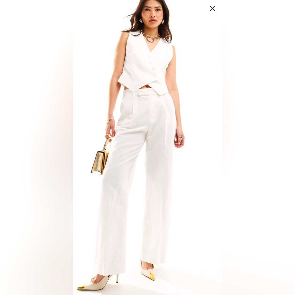 Mango tailored straight white pant and asymmetric suit vest in white